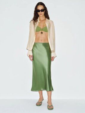 NWT Reformation Layla Silk Midi Skirt Jade Green 8